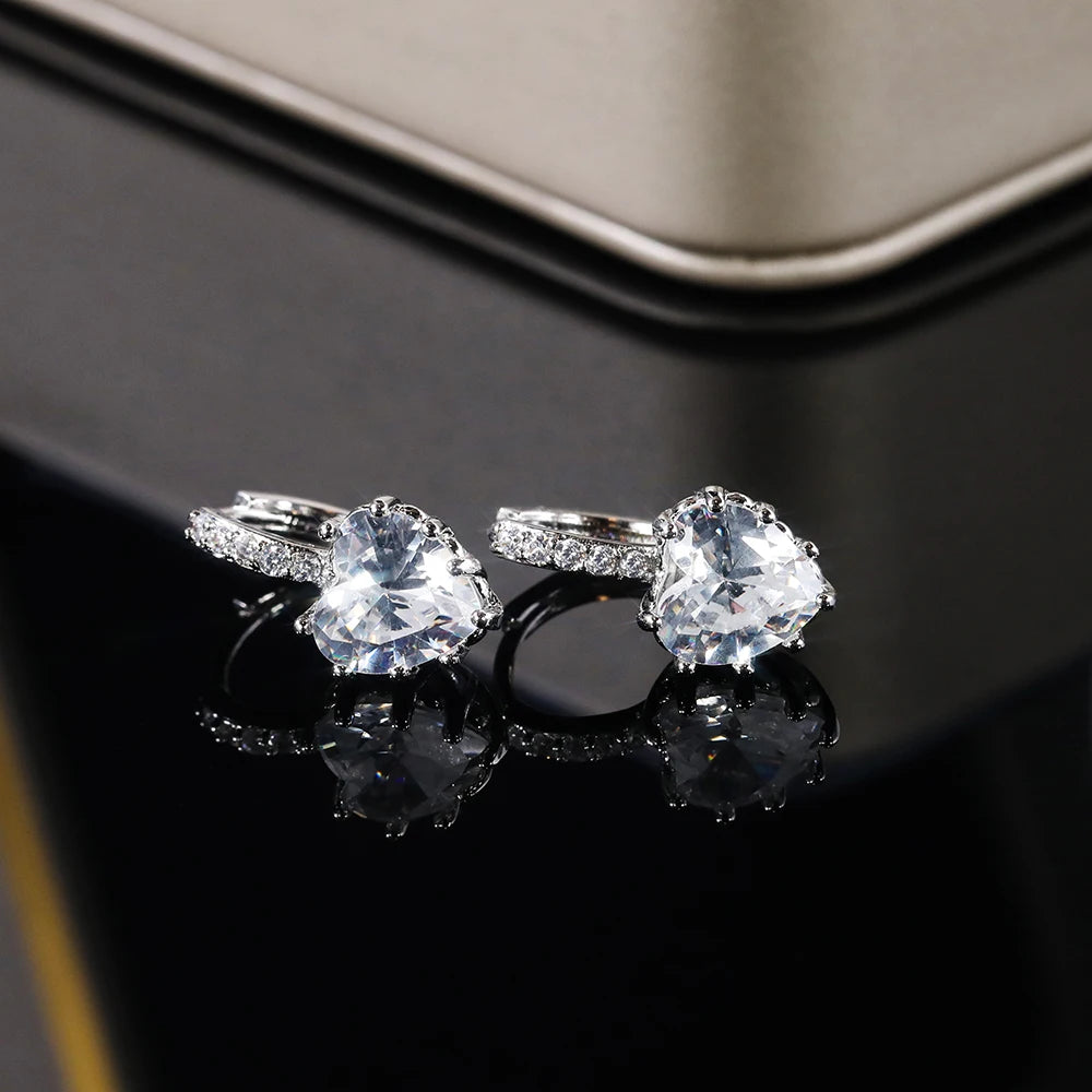 Huitan Luxury Heart CZ Women Wedding Sets Ring/Earring/Necklace High-quality Silver Color Love Jewelry Eternity Accessories Bulk