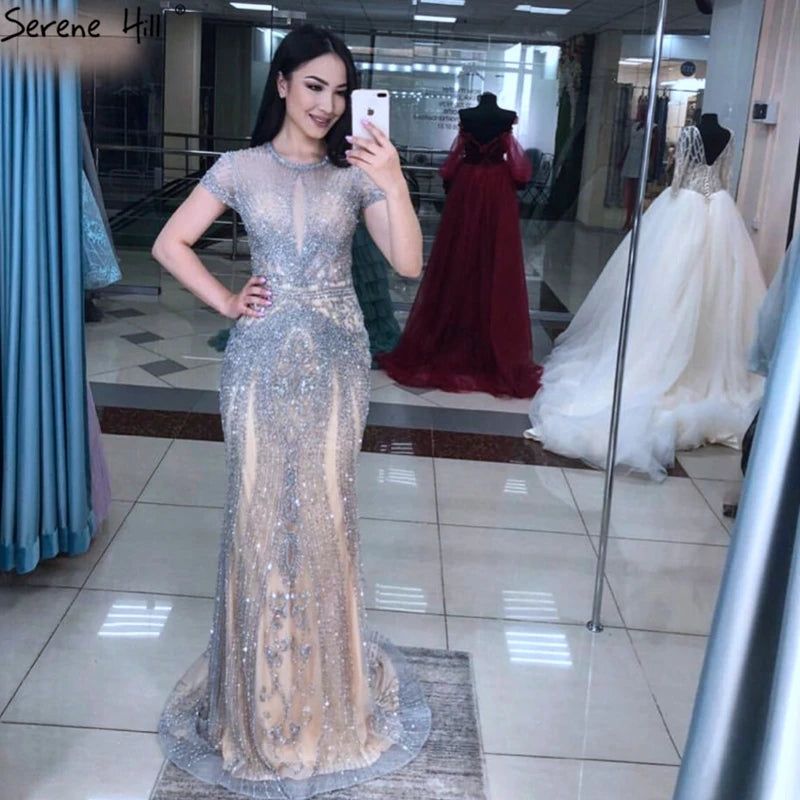Navy Blue Sleeveless Luxury Evening Dresses Full Diamond Mermaid   2025 Serene Hill Plus Size LA60742 Customized