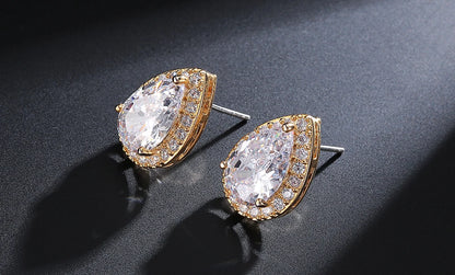 ZAKOL Classic Silver Color Water Drop Cubic Zircon Stud Earrings for Women Crystal Bridal Wedding Party Jewelry Aretes