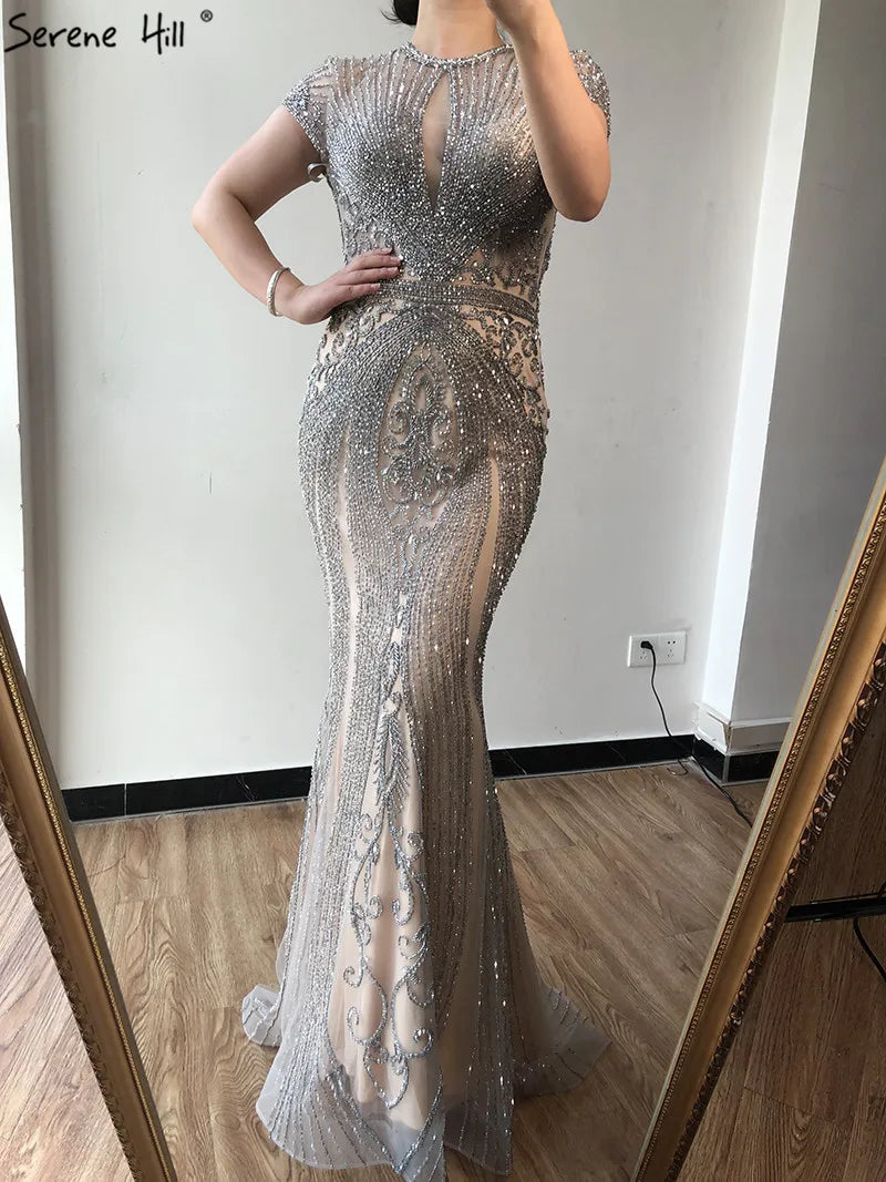 Navy Blue Sleeveless Luxury Evening Dresses Full Diamond Mermaid   2025 Serene Hill Plus Size LA60742 Customized