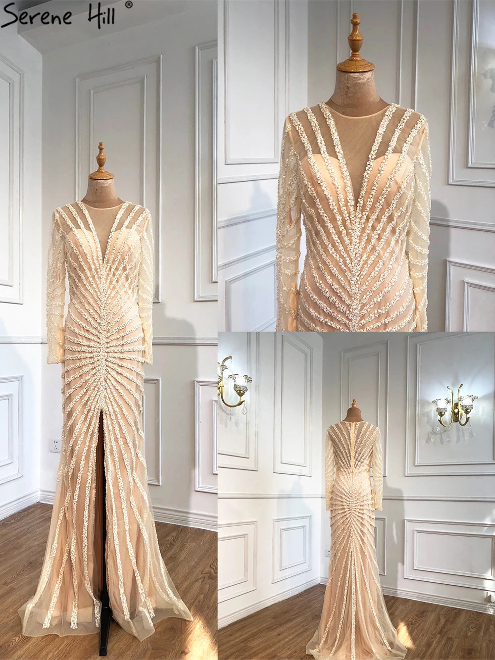 Luxury Black Beading Mermaid Long Split Evening Dresses Party Wear  For Women Real Photo 2025 LA70183 Customized