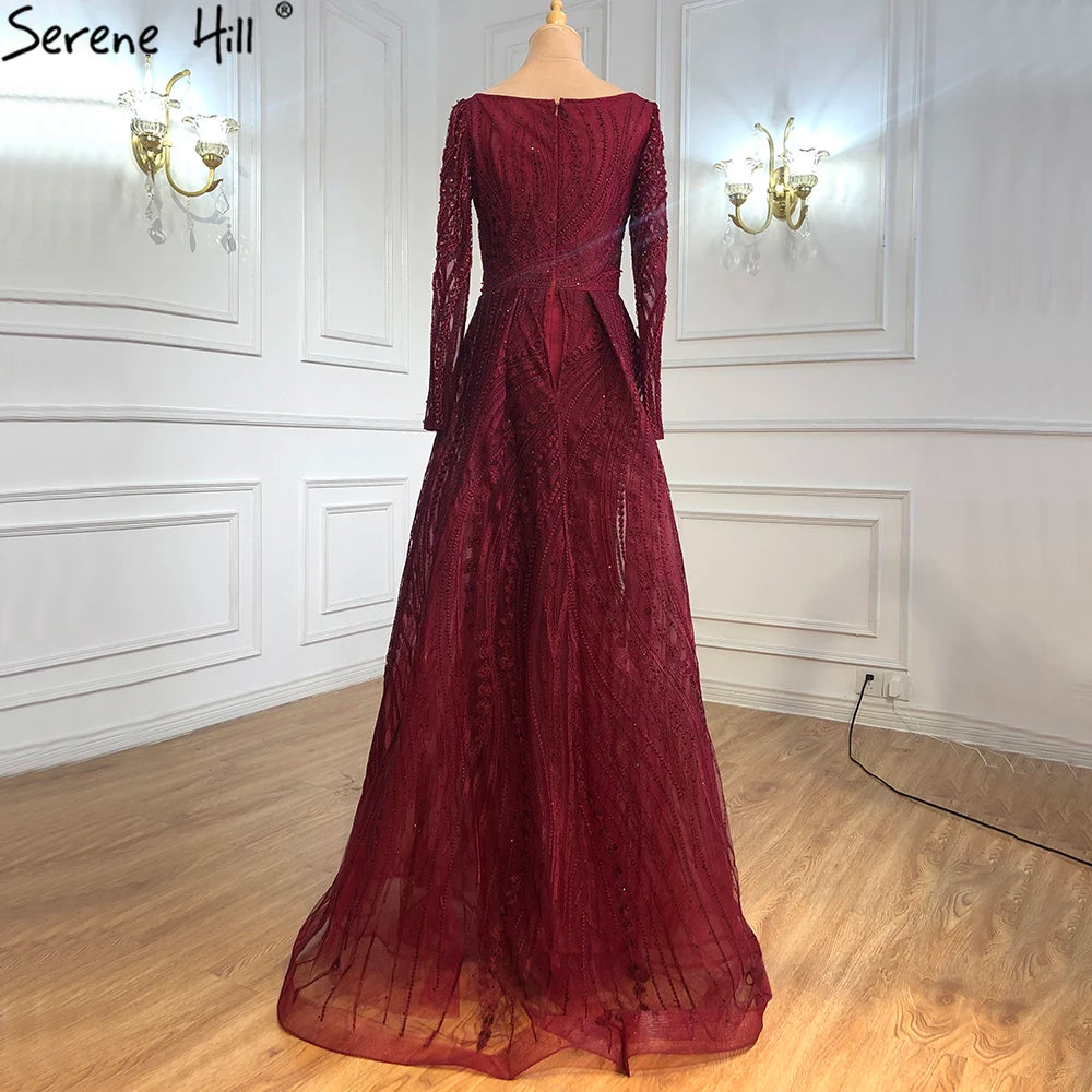 Serene Hill Muslim Grey Beaded  With Overskirt Mermaid  Evening Dresses Gowns Elegant For Women Party Plus Size LA70836