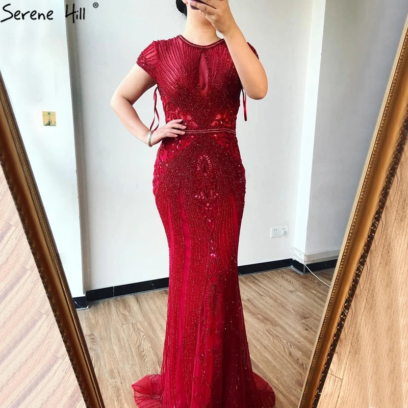 Navy Blue Sleeveless Luxury Evening Dresses Full Diamond Mermaid   2025 Serene Hill Plus Size LA60742 Customized