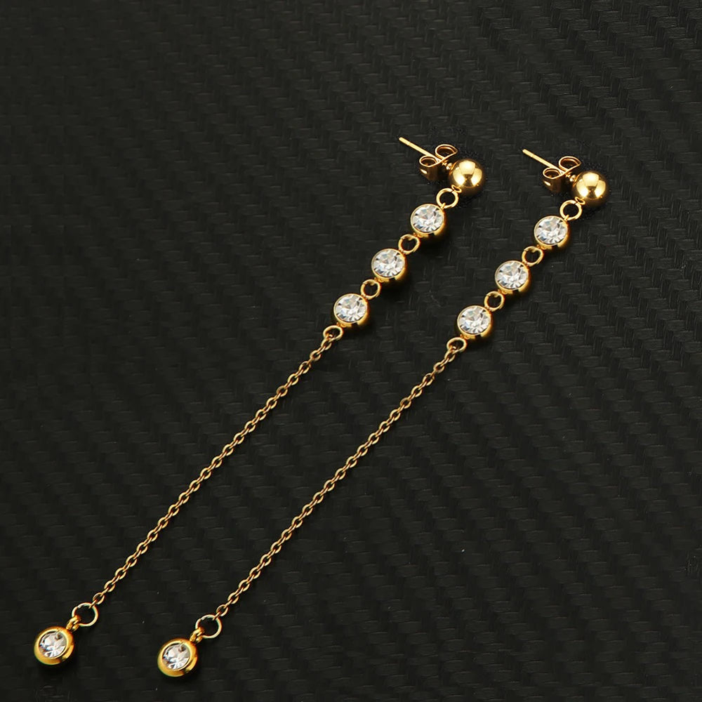 MinaMaMa New Style Stainless Steel Chain Shiny Crystal Necklaces Earrings Jewelry Sets For Women Girls New Fashion Jewelry Sets