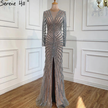 Luxury Black Beading Mermaid Long Split Evening Dresses Party Wear  For Women Real Photo 2025 LA70183 Customized