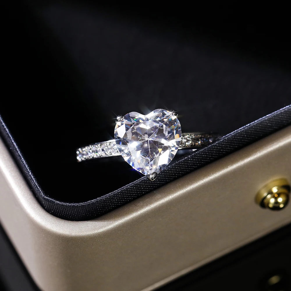 Huitan Luxury Heart CZ Women Wedding Sets Ring/Earring/Necklace High-quality Silver Color Love Jewelry Eternity Accessories Bulk