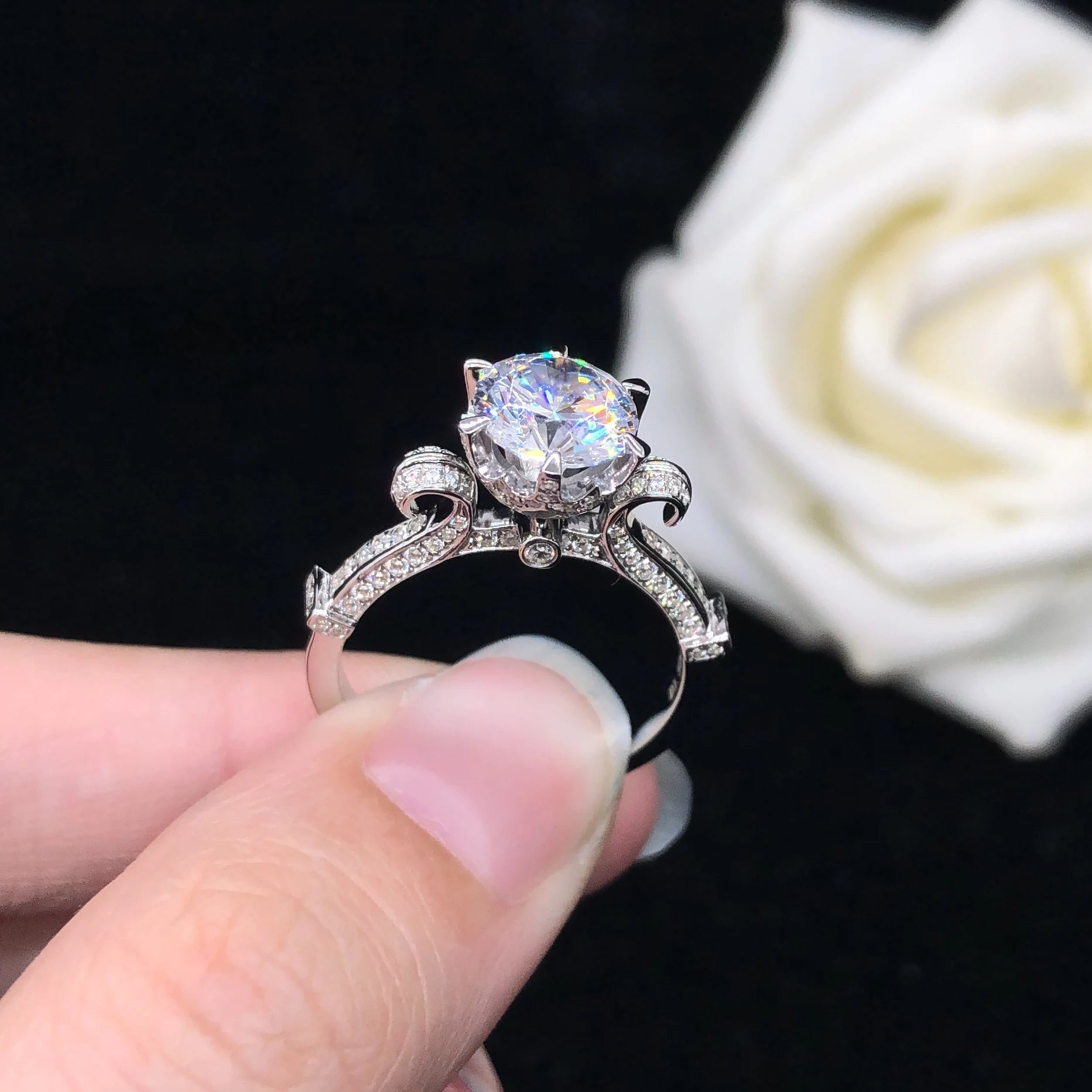 Solid 14K White Gold Ring 2CT Round Brilliant Diamond Engagement Ring For Woman Fine Jewelry Love Promise Gift For Girl Friend