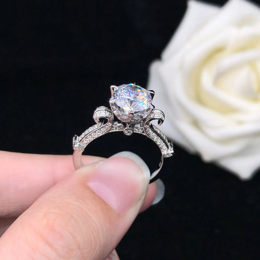 Solid 14K White Gold Ring 2CT Round Brilliant Diamond Engagement Ring For Woman Fine Jewelry Love Promise Gift For Girl Friend