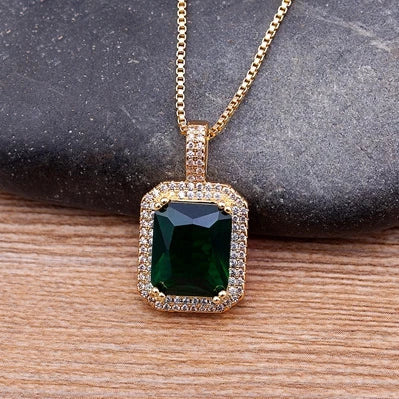 Nidin Top Quality Austrian Crystal Geometric Rectangle Pendant Necklaces For Women 5 Colors Stone Zircon Party Wedding Jewelry