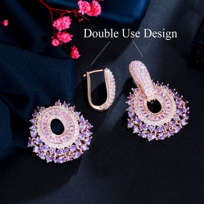 ThreeGraces Bohemian Shiny Purple Pink Cubic Zirconia Dangle Huggies Earrings for Women Fashion Wedding Costume Jewelry ER718
