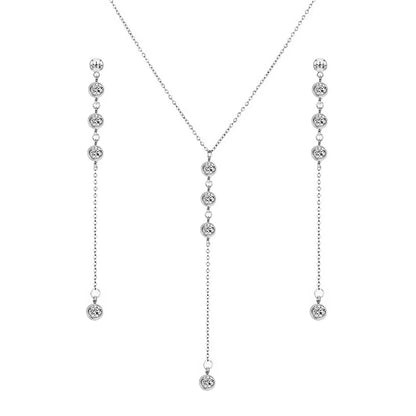 MinaMaMa New Style Stainless Steel Chain Shiny Crystal Necklaces Earrings Jewelry Sets For Women Girls New Fashion Jewelry Sets