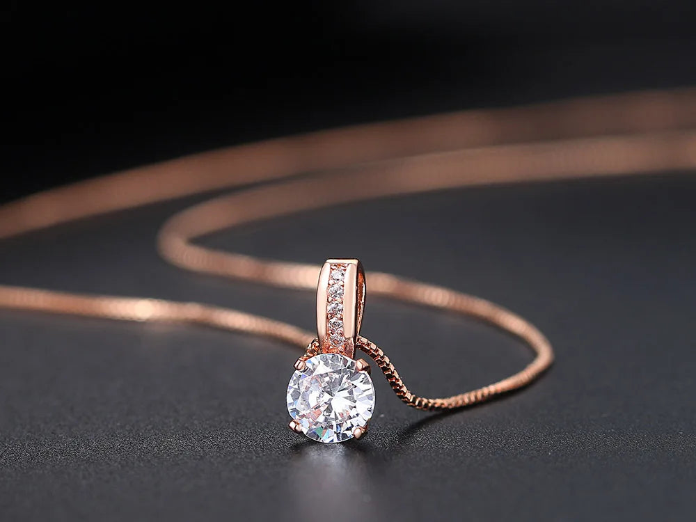 Minimalist Simple Crystal Pendants Necklaces For Women Charms Zirconia Necklace Rose Gold Color Fashionable Neck Jewelry Gifts