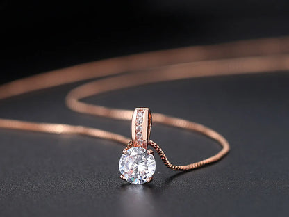 Minimalist Simple Crystal Pendants Necklaces For Women Charms Zirconia Necklace Rose Gold Color Fashionable Neck Jewelry Gifts