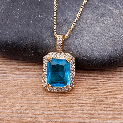 Nidin Top Quality Austrian Crystal Geometric Rectangle Pendant Necklaces For Women 5 Colors Stone Zircon Party Wedding Jewelry