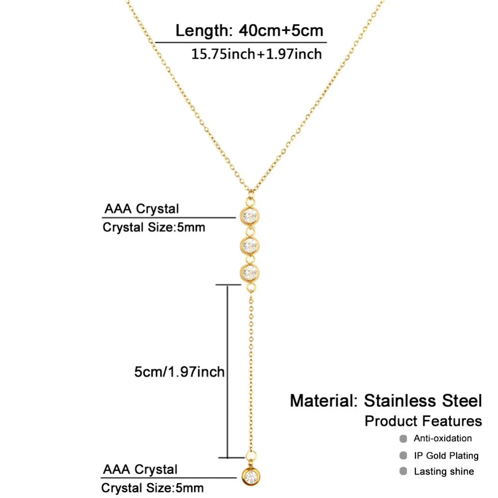MinaMaMa New Style Stainless Steel Chain Shiny Crystal Necklaces Earrings Jewelry Sets For Women Girls New Fashion Jewelry Sets