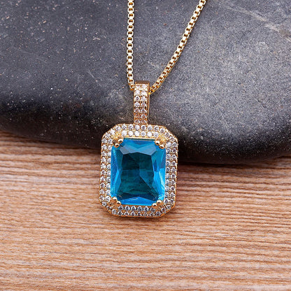 Nidin Top Quality Austrian Crystal Geometric Rectangle Pendant Necklaces For Women 5 Colors Stone Zircon Party Wedding Jewelry