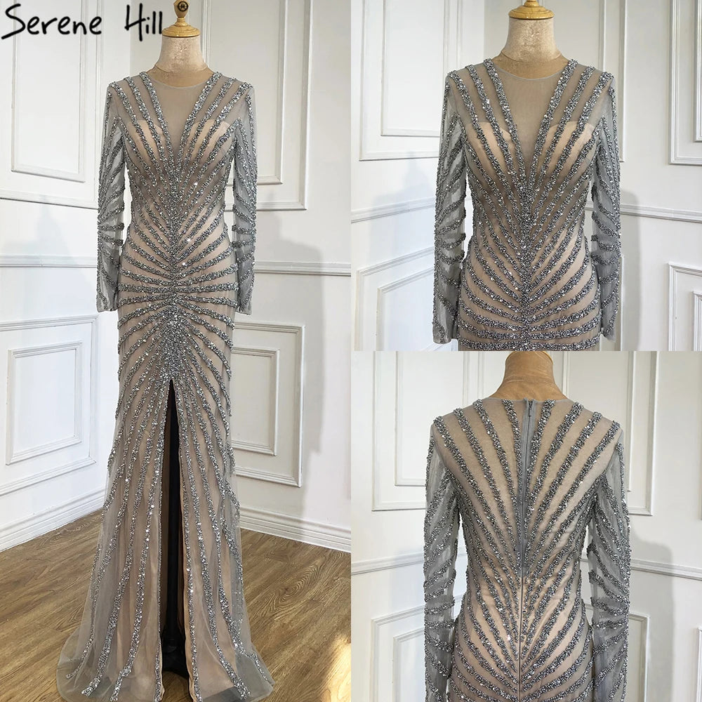 Luxury Black Beading Mermaid Long Split Evening Dresses Party Wear  For Women Real Photo 2025 LA70183 Customized