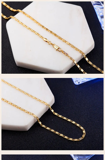 DOTEFFIL 925 Sterling Silver 16/18/20/22/24/26/28/30 Inch 2mm Gold Charm Chain Necklace For Women Man Wedding Fashion Jewelry