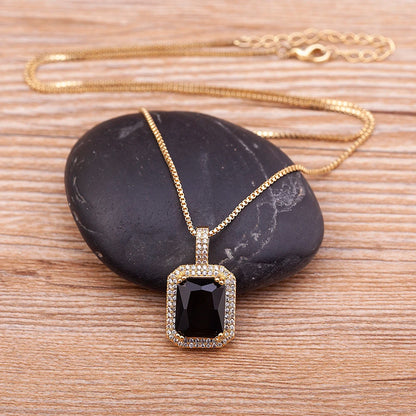Nidin Top Quality Austrian Crystal Geometric Rectangle Pendant Necklaces For Women 5 Colors Stone Zircon Party Wedding Jewelry