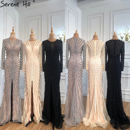 Luxury Black Beading Mermaid Long Split Evening Dresses Party Wear  For Women Real Photo 2025 LA70183 Customized