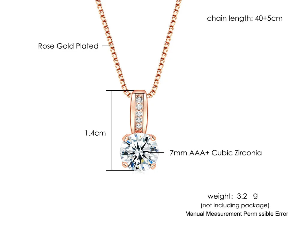 Minimalist Simple Crystal Pendants Necklaces For Women Charms Zirconia Necklace Rose Gold Color Fashionable Neck Jewelry Gifts
