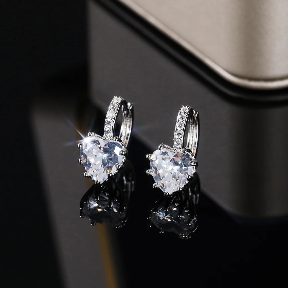 Huitan Luxury Heart CZ Women Wedding Sets Ring/Earring/Necklace High-quality Silver Color Love Jewelry Eternity Accessories Bulk