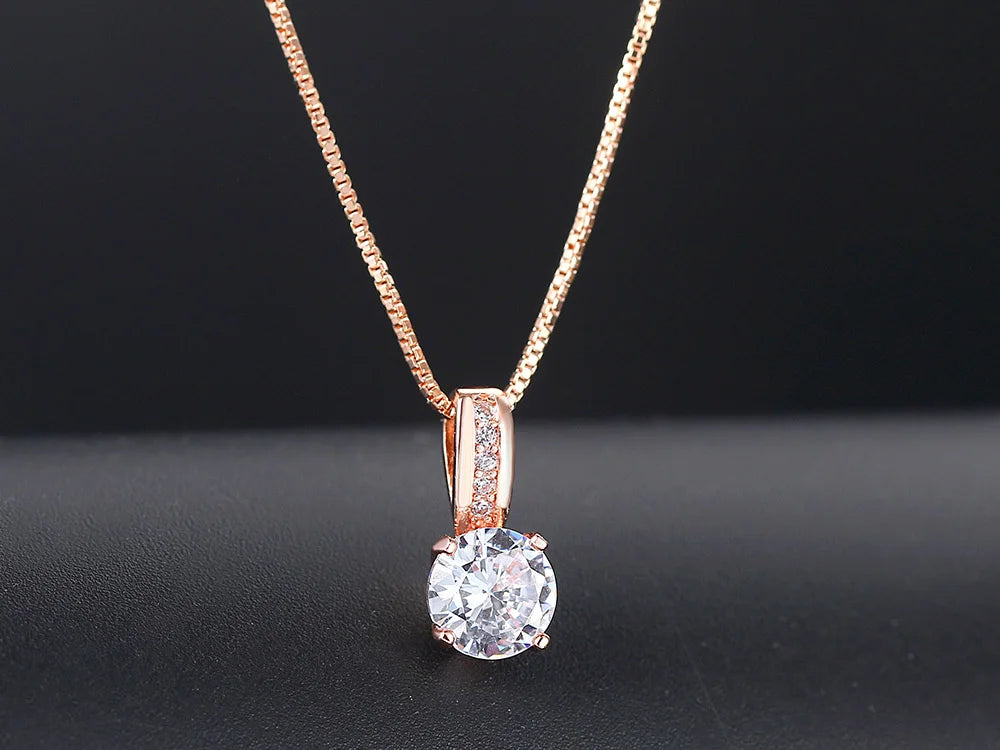 Minimalist Simple Crystal Pendants Necklaces For Women Charms Zirconia Necklace Rose Gold Color Fashionable Neck Jewelry Gifts