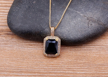 Nidin Top Quality Austrian Crystal Geometric Rectangle Pendant Necklaces For Women 5 Colors Stone Zircon Party Wedding Jewelry