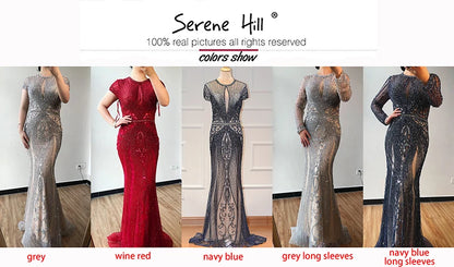 Navy Blue Sleeveless Luxury Evening Dresses Full Diamond Mermaid   2025 Serene Hill Plus Size LA60742 Customized