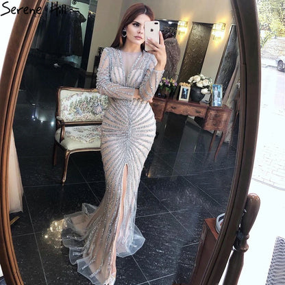 Luxury Black Beading Mermaid Long Split Evening Dresses Party Wear  For Women Real Photo 2025 LA70183 Customized