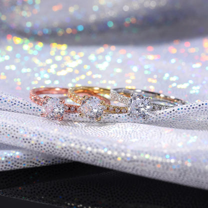 Huitan Classic 4 Claws Design Round Zirconia Women Wedding Engagement Rings 3 Colors Available Low-key Bridal Jewelry Hot Sale