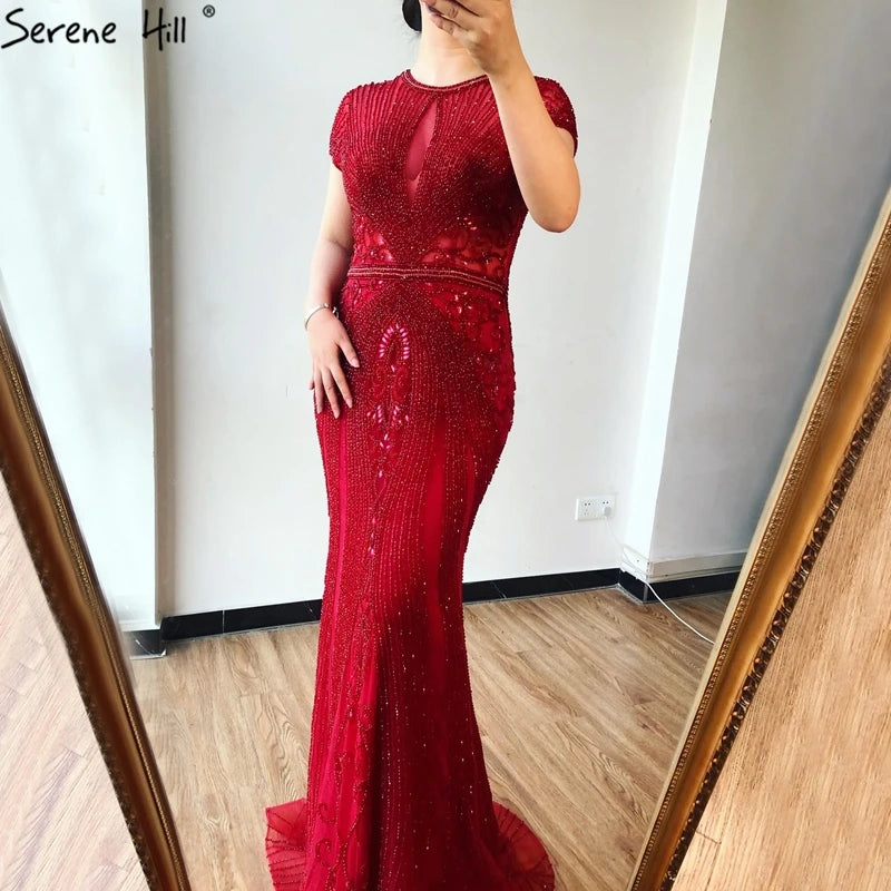 Navy Blue Sleeveless Luxury Evening Dresses Full Diamond Mermaid   2025 Serene Hill Plus Size LA60742 Customized