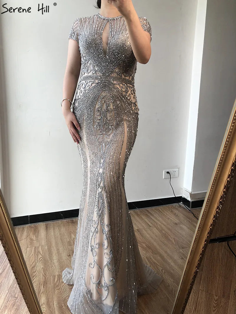 Navy Blue Sleeveless Luxury Evening Dresses Full Diamond Mermaid   2025 Serene Hill Plus Size LA60742 Customized