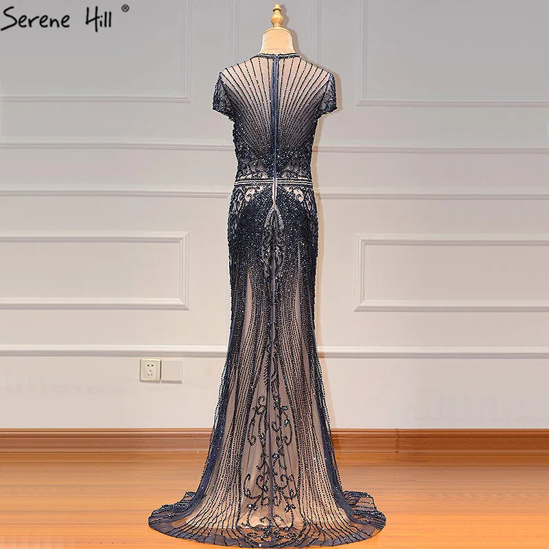 Navy Blue Sleeveless Luxury Evening Dresses Full Diamond Mermaid   2025 Serene Hill Plus Size LA60742 Customized