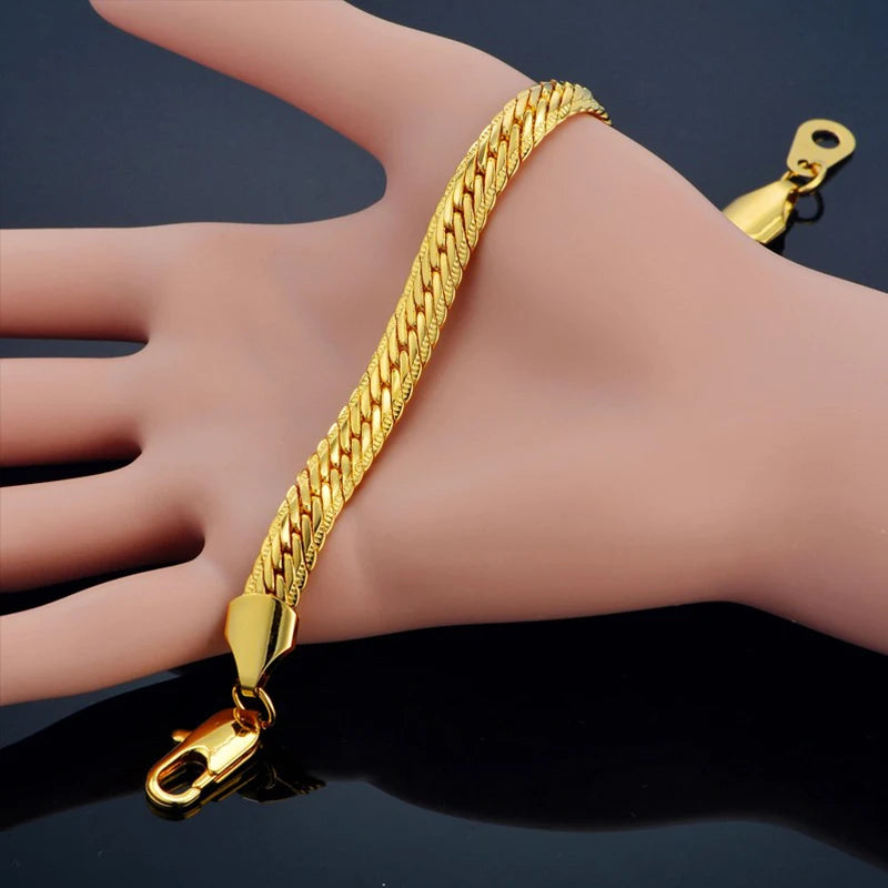 5MM-7MM Stainless Steel Snake Chain Bracelet For Men Women Gold Silver Color Thick Hand Chains Male Gift