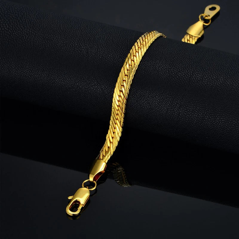 5MM-7MM Stainless Steel Snake Chain Bracelet For Men Women Gold Silver Color Thick Hand Chains Male Gift