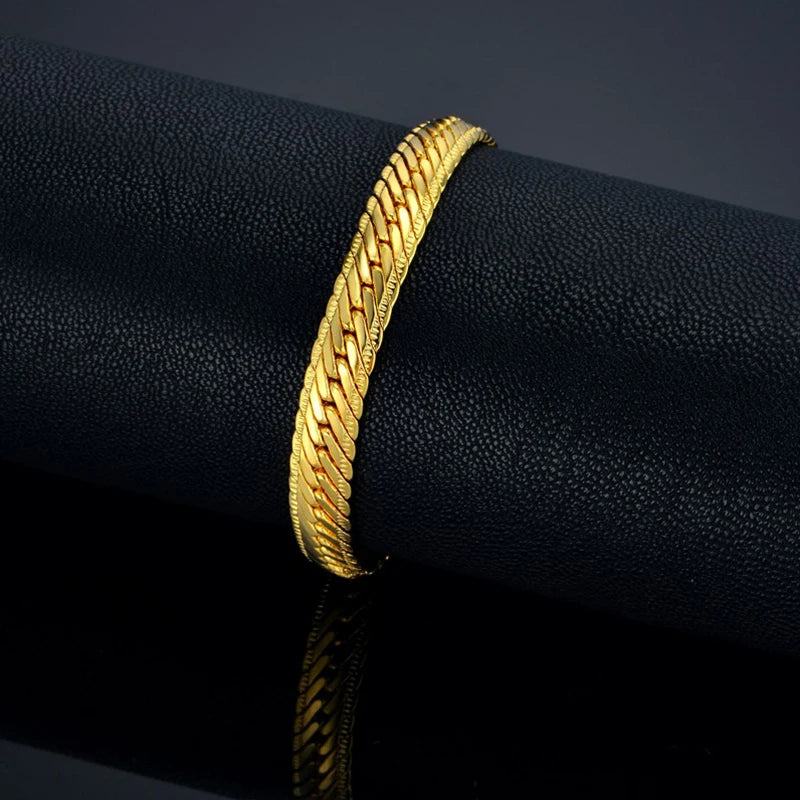 5MM-7MM Stainless Steel Snake Chain Bracelet For Men Women Gold Silver Color Thick Hand Chains Male Gift