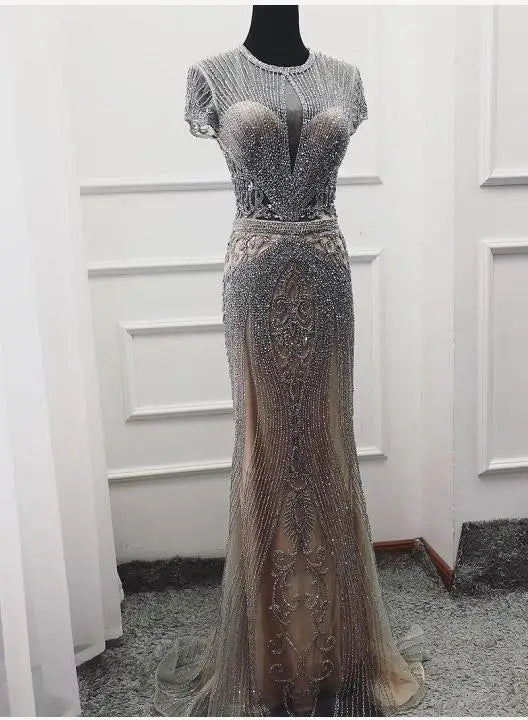Navy Blue Sleeveless Luxury Evening Dresses Full Diamond Mermaid   2025 Serene Hill Plus Size LA60742 Customized