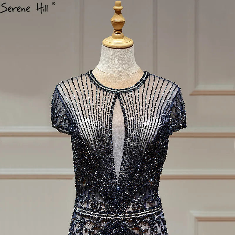 Navy Blue Sleeveless Luxury Evening Dresses Full Diamond Mermaid   2025 Serene Hill Plus Size LA60742 Customized