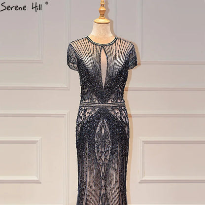 Navy Blue Sleeveless Luxury Evening Dresses Full Diamond Mermaid   2025 Serene Hill Plus Size LA60742 Customized