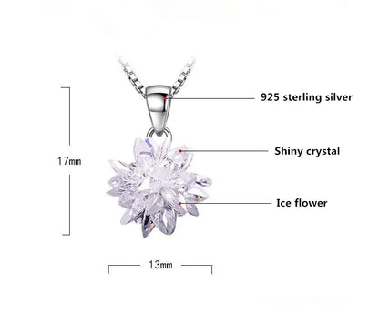 Fashion Shiny Crystal Ice Flower Platinum Plated Ladies Pendant Necklace Female Box Chain Jewelry Women Christmas Gift