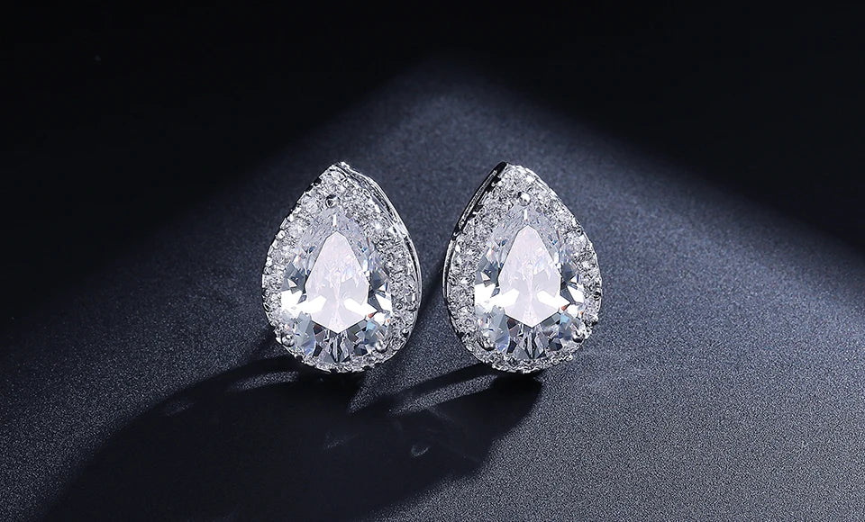 ZAKOL Classic Silver Color Water Drop Cubic Zircon Stud Earrings for Women Crystal Bridal Wedding Party Jewelry Aretes