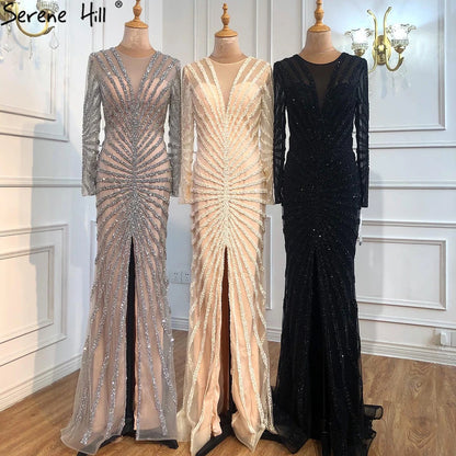 Luxury Black Beading Mermaid Long Split Evening Dresses Party Wear  For Women Real Photo 2025 LA70183 Customized