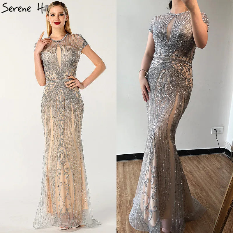 Navy Blue Sleeveless Luxury Evening Dresses Full Diamond Mermaid   2025 Serene Hill Plus Size LA60742 Customized