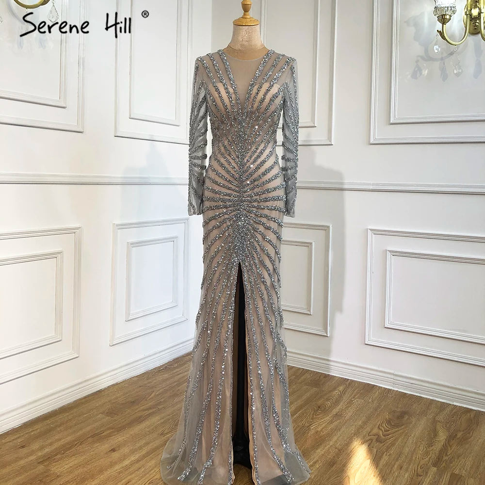 Luxury Black Beading Mermaid Long Split Evening Dresses Party Wear  For Women Real Photo 2025 LA70183 Customized