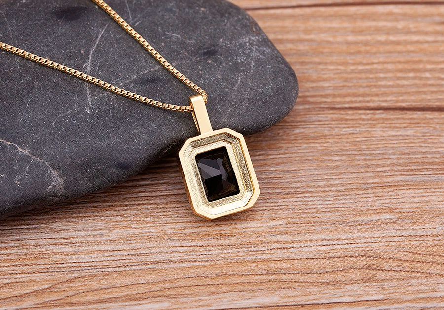 Nidin Top Quality Austrian Crystal Geometric Rectangle Pendant Necklaces For Women 5 Colors Stone Zircon Party Wedding Jewelry