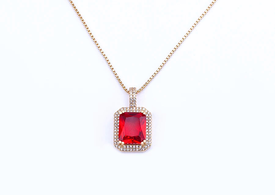 Nidin Top Quality Austrian Crystal Geometric Rectangle Pendant Necklaces For Women 5 Colors Stone Zircon Party Wedding Jewelry