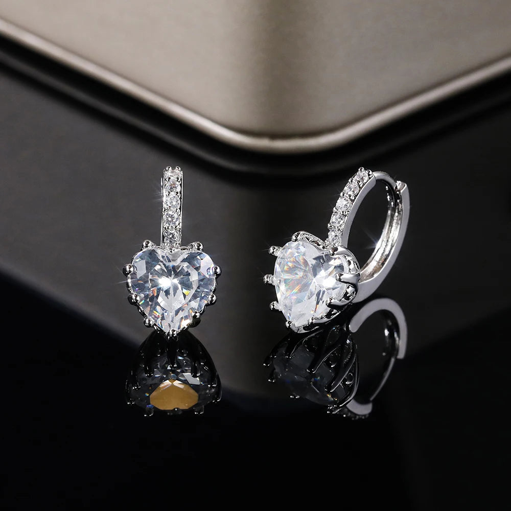 Huitan Luxury Heart CZ Women Wedding Sets Ring/Earring/Necklace High-quality Silver Color Love Jewelry Eternity Accessories Bulk
