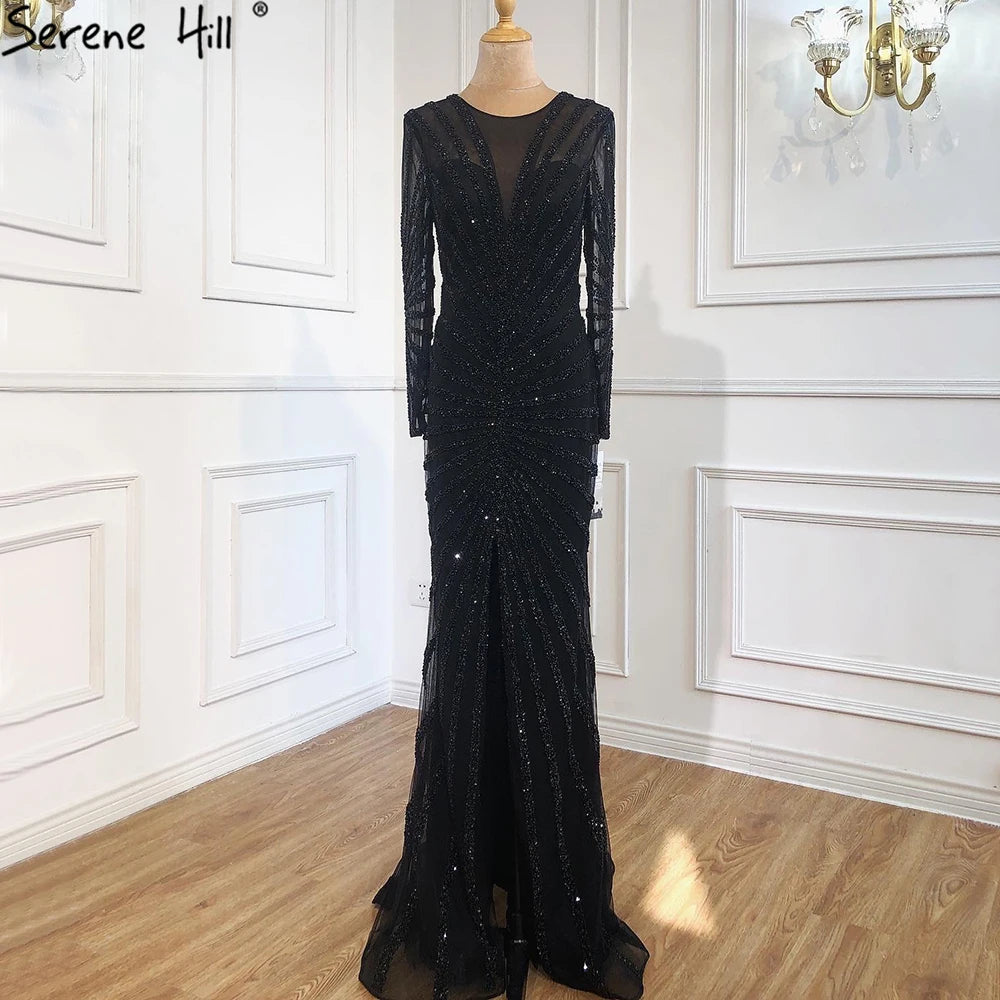 Luxury Black Beading Mermaid Long Split Evening Dresses Party Wear  For Women Real Photo 2025 LA70183 Customized