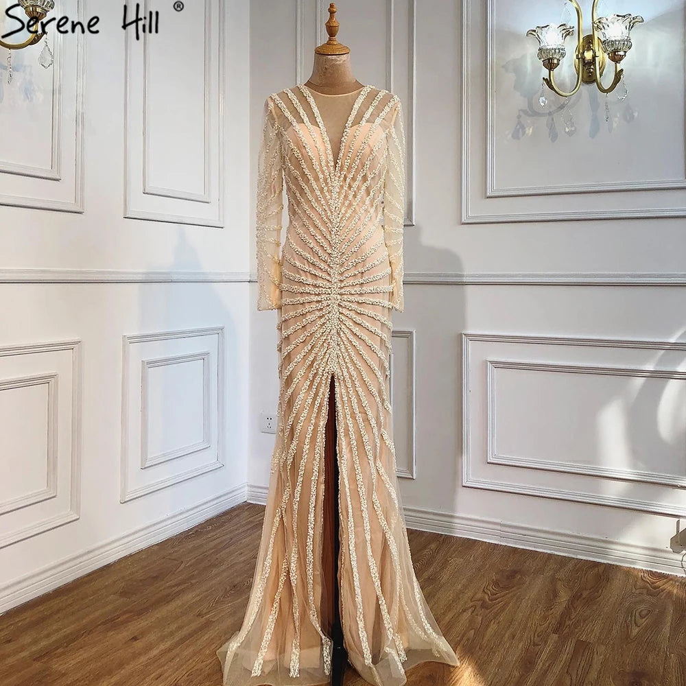Luxury Black Beading Mermaid Long Split Evening Dresses Party Wear  For Women Real Photo 2025 LA70183 Customized